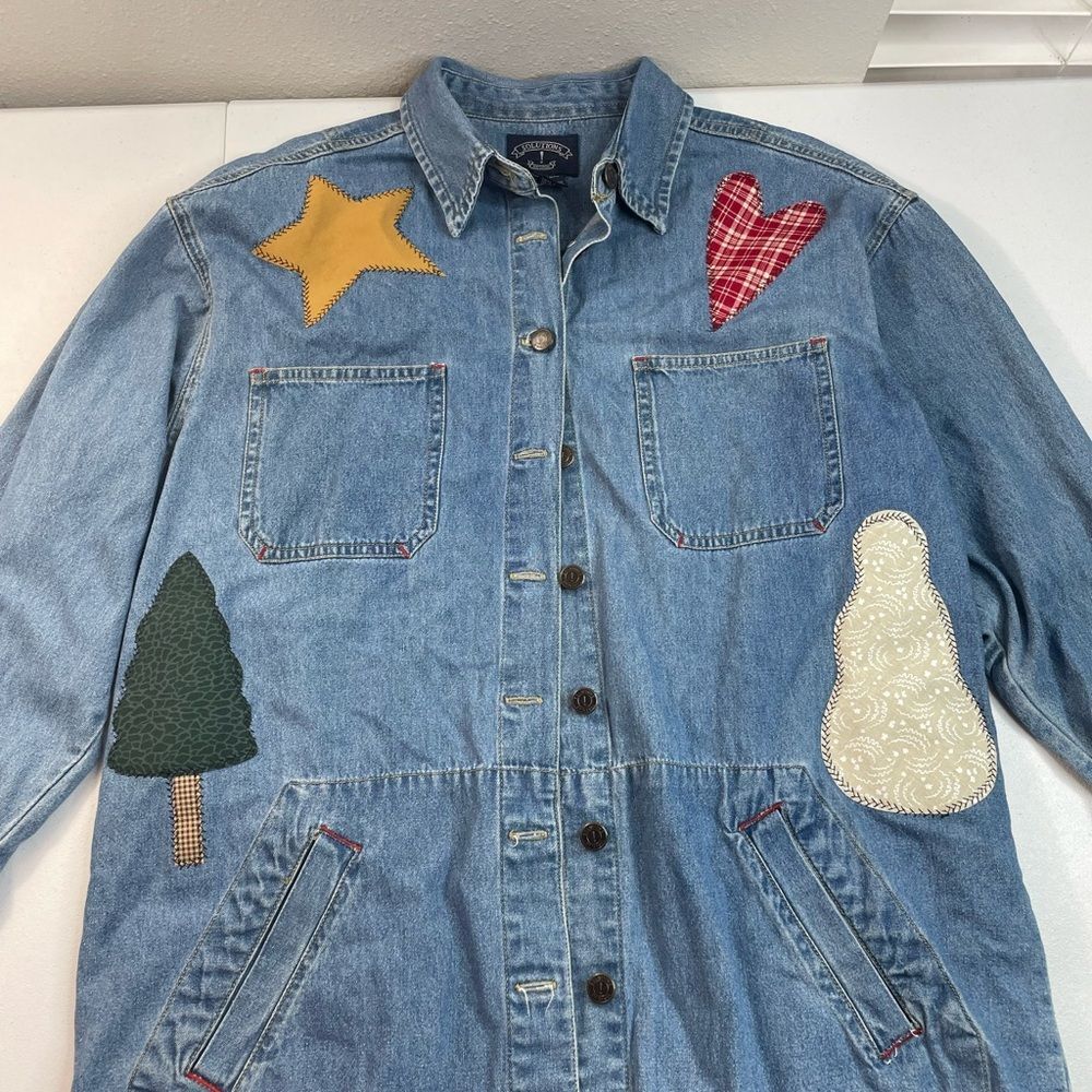Vintage Patchwork Denim Jacket Christmas Appliqué Women’s M Holiday - Picture 9 of 9